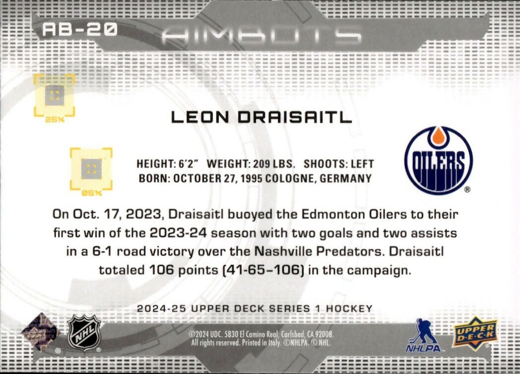 2024-25 Upper Deck Series 1 Hockey - Aim Bots #AB-20 Leon Draisaitl - Edmonton Oilers - B