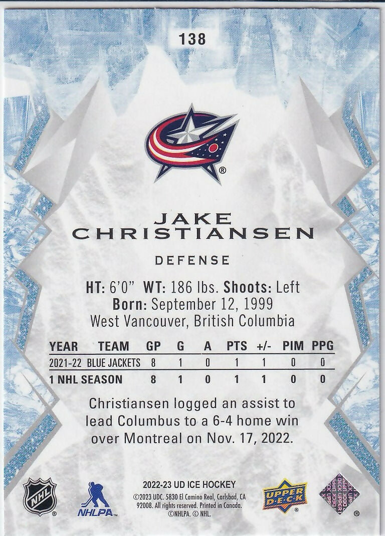 2022-23 Upper Deck Ice Green #138 Jake Christiansen Columbus Blue Jackets