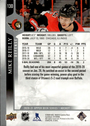 2020-21 Upper Deck Series 1 Hockey #130 Mike Reilly - Ottawa Senators