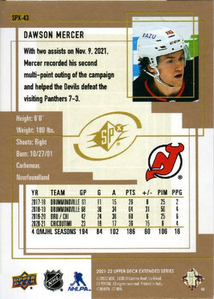 2021-22 Upper Deck Extended Series Hockey - SPX #SPX-43 Dawson Mercer - New Jersey Devils