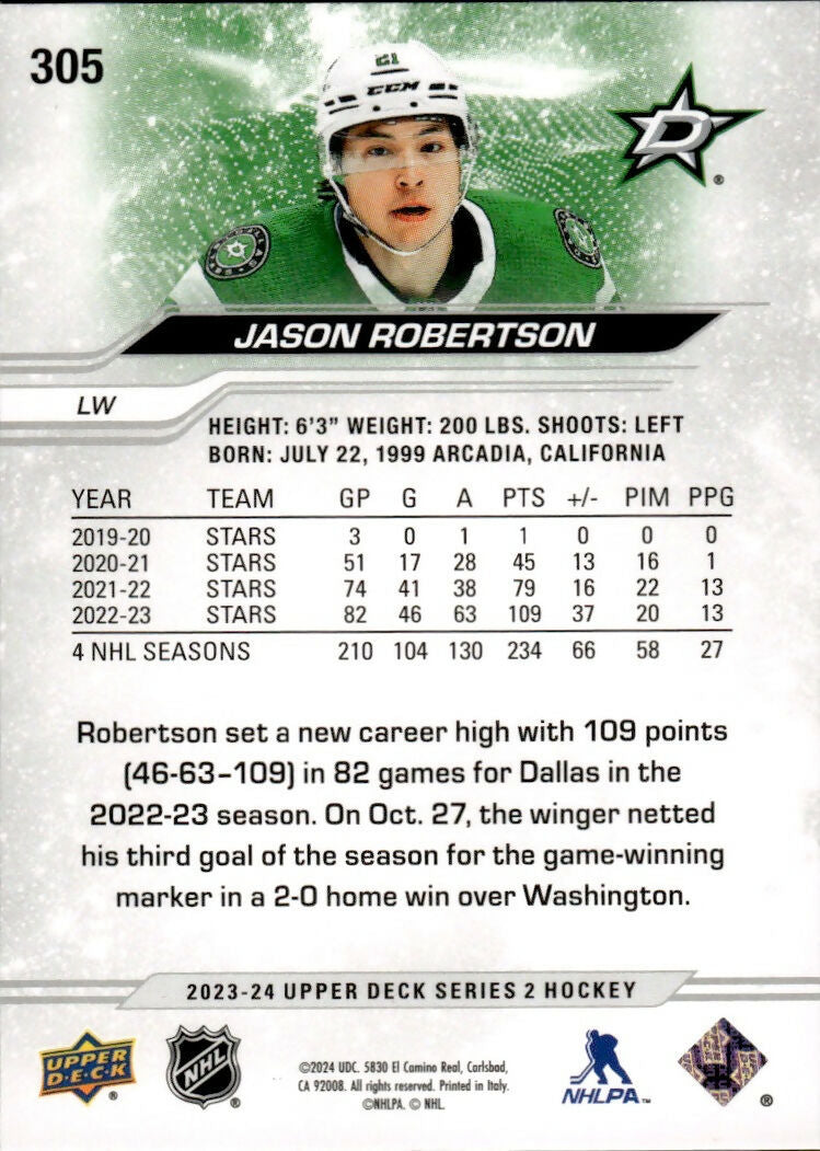 2023-24 Upper Deck Series 2 Hockey - Base #305 Jason Robertson - Dallas Stars