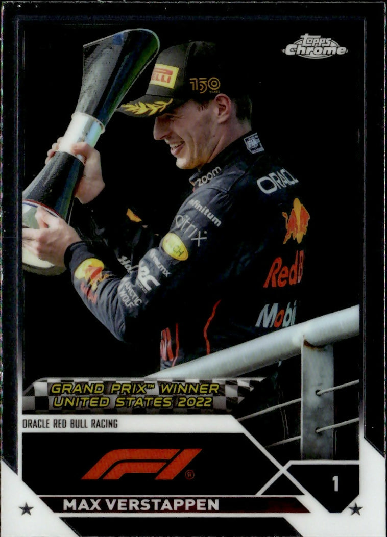 2023 Topps Chrome Formula 1 Base #162 - Grand Prix Winners Max Verstappen - Oracle Red Bull Racing - A