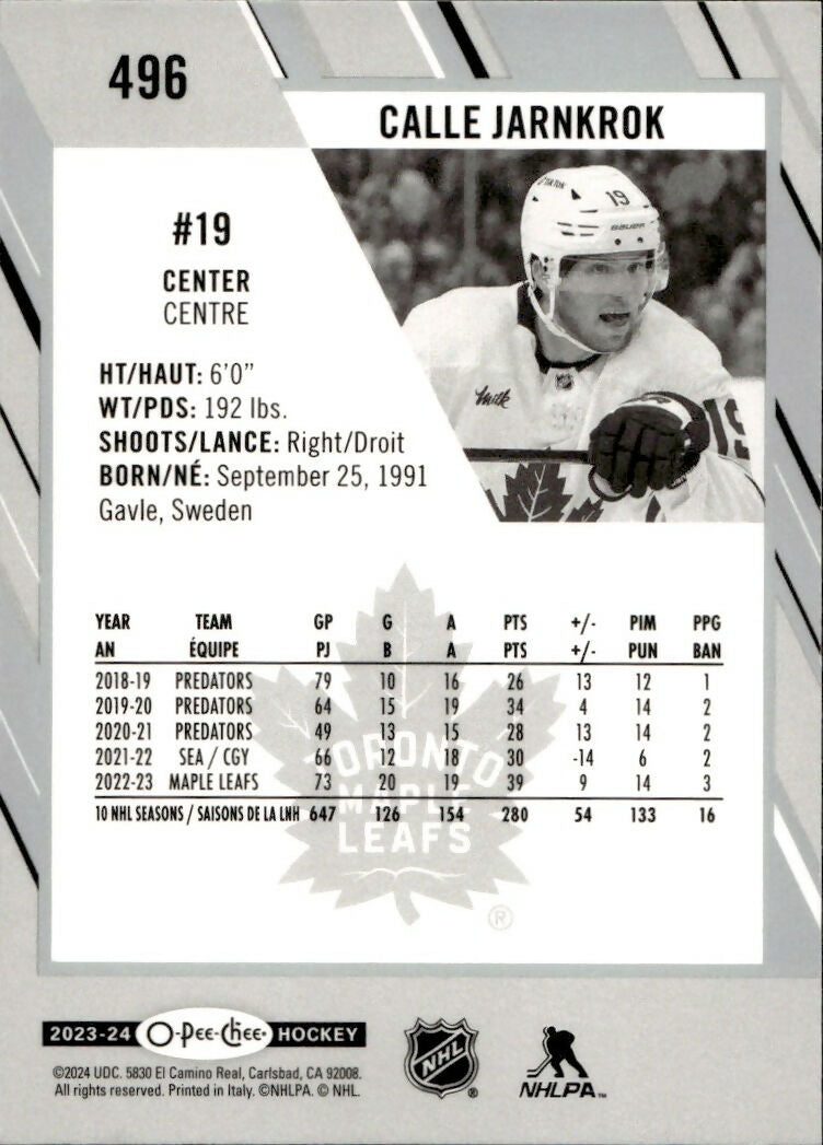 2023-24 Upper Deck O-Pee-Chee Hockey - Base #496 Calle Jarnkrok - Toronto Maple Leafs