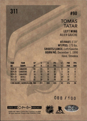 2023-24 Upper Deck O-Pee-Chee Hockey - Base - Retro - Black Boarder #311 Tomas Tatar - New Jersey Devils - B