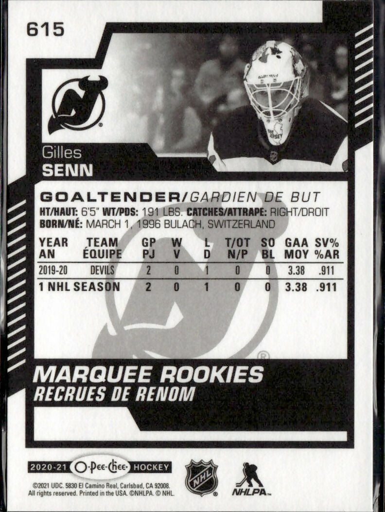 2020-21 Upper Deck 2020-21 O-Pee-Chee Update #615 Gilles Senn New Jersey Devils Rookie