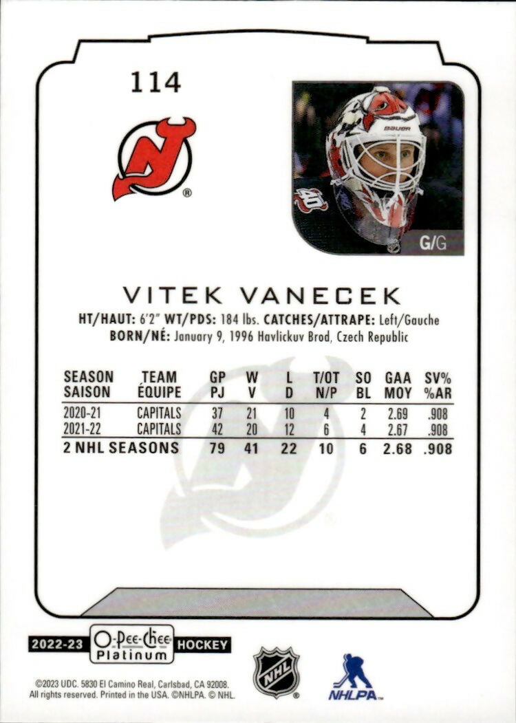 2022-23 Upper Deck O-Pee-Chee Platinum Hockey - Base #114 Vitek Vanecek - New Jersey Devils