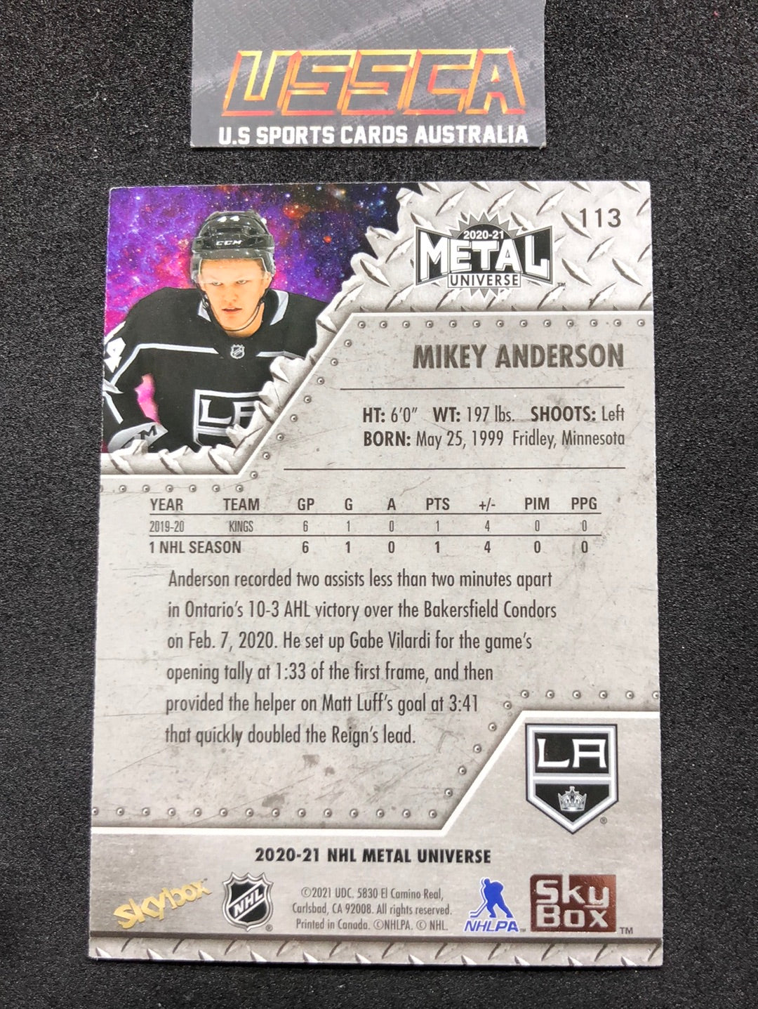 2020-21 Upper Deck Skybox Metal Universe - [Base] #113 - Mikey Anderson - Los Angeles Kings