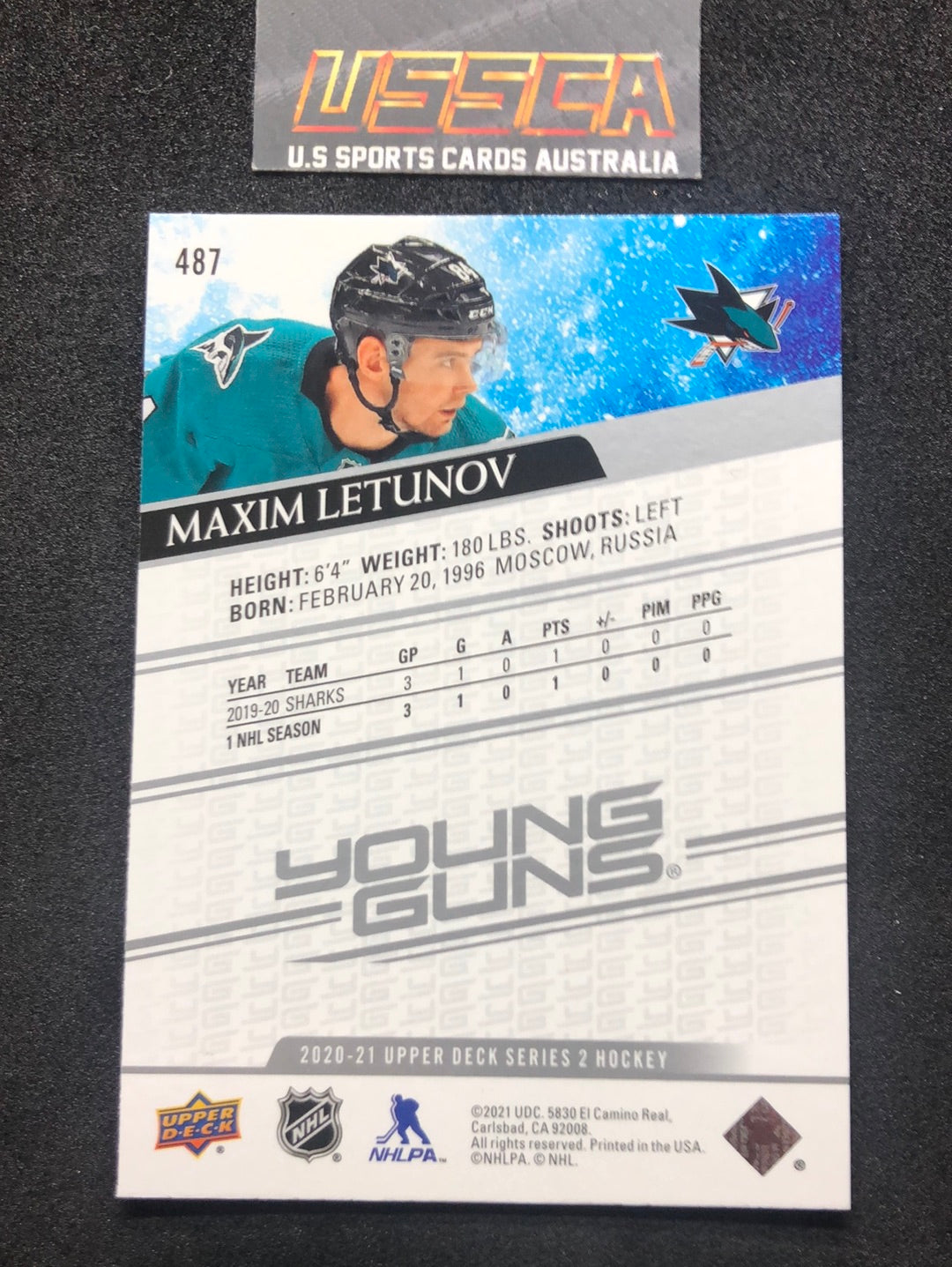 2020-21 Upper Deck Series Two #487 - Young Guns - Maxim Letunov - San Jose Sharks