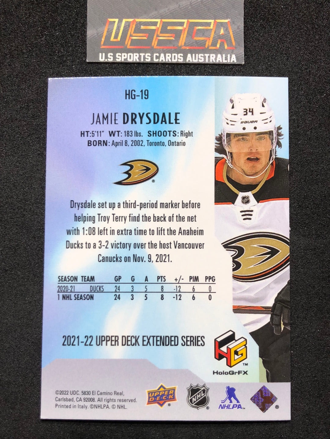 2021-22 Upper Deck Extended Series #HG-19 HoloGrFX - Jamie Drysdale - Anaheim Ducks