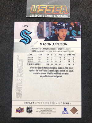 2021-22 Upper Deck Extended Series #692 Mason Appleton - Seattle Kraken