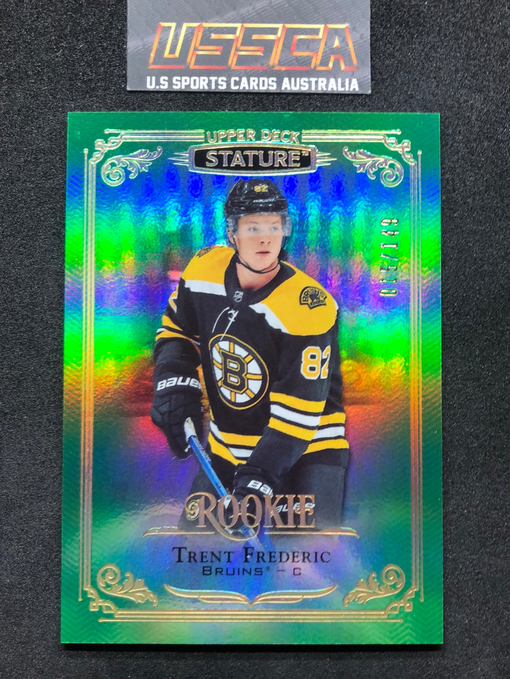 2019-20 Upper Deck Stature Hockey - [Base Rookie Green] #170 - 015/149 - Trent Frederic - Boston Bruins