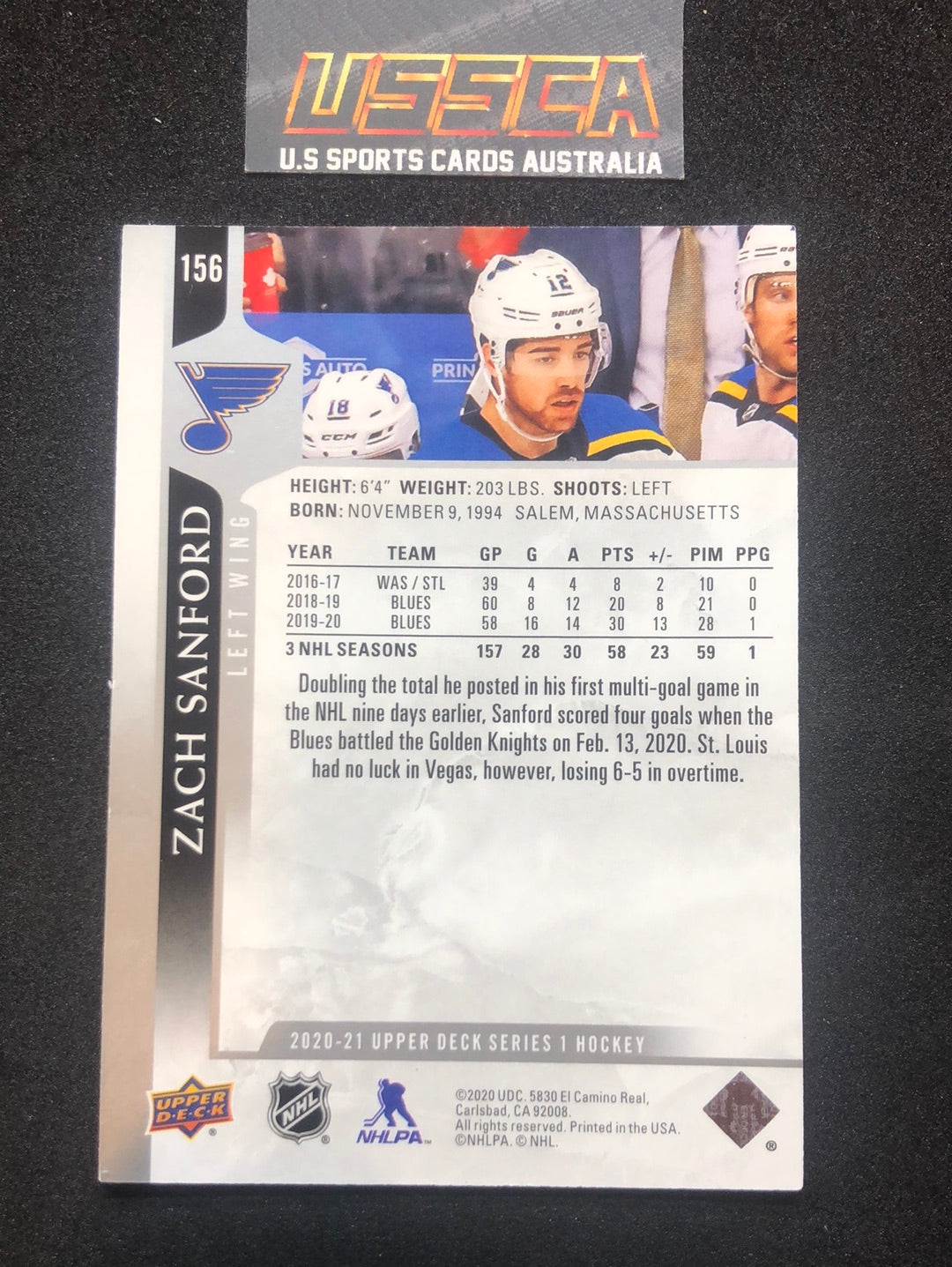 2020-21 Upper Deck Series 1 - Base #156 - Zach Sanford - St. Louis Blues