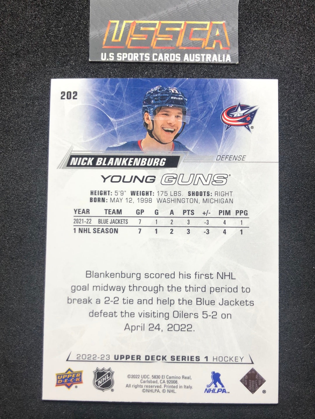 2022-23 Upper Deck Series One #202 - Young Guns - Nick Blankenburg - Columbus Blue Jackets