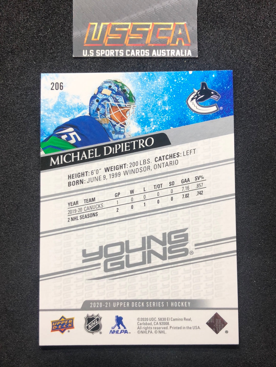 2020-21 Upper Deck Series 1 - Young Guns #206 Michael DiPietro - Vancouver Canucks