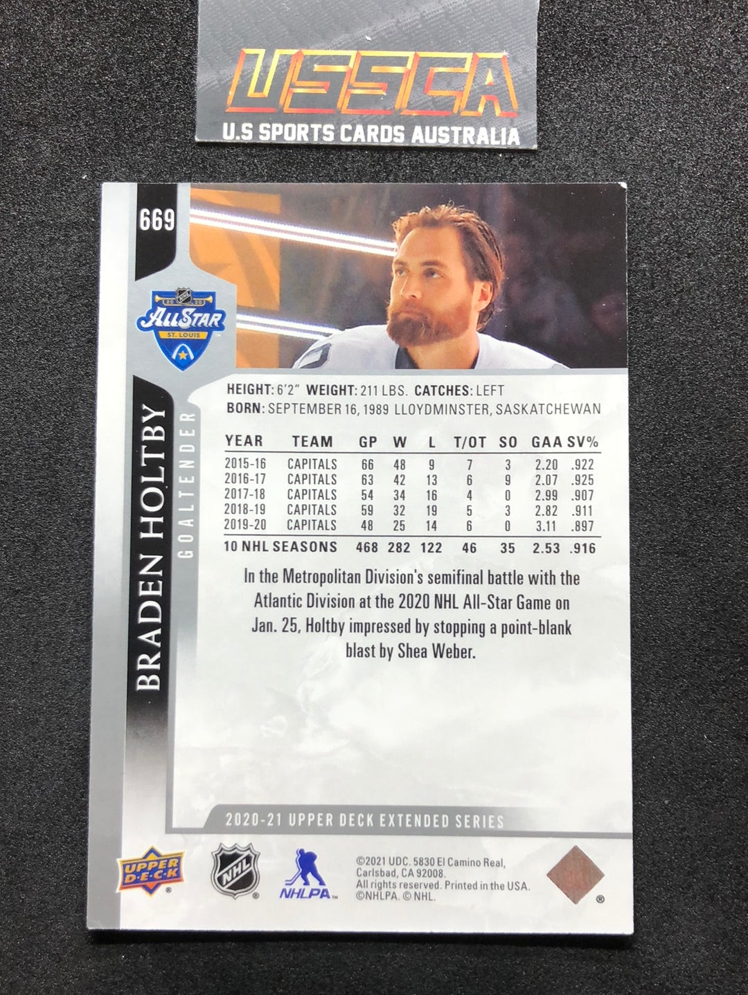 2020-21 Upper Deck Extended Series #669 Braden Holtby - All Star/Washington Capitals