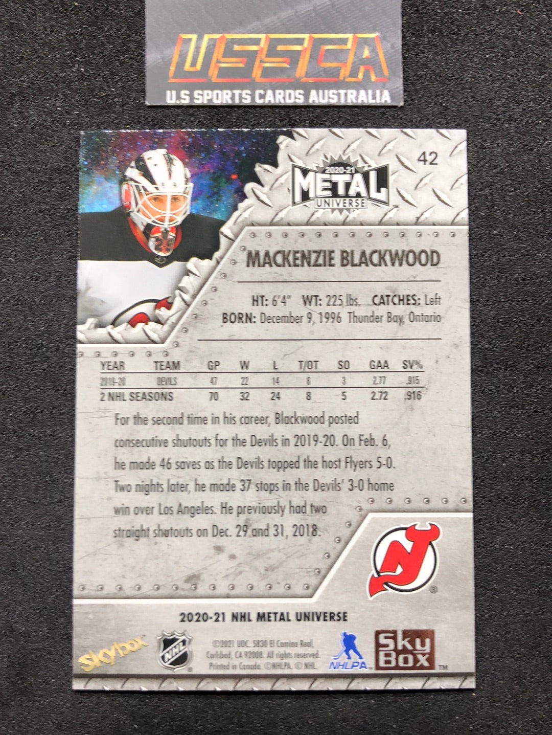 2020-21 Upper Deck Skybox Metal Universe - [Base] 42 - Mackenzie Blackwood - New Jersey Devils