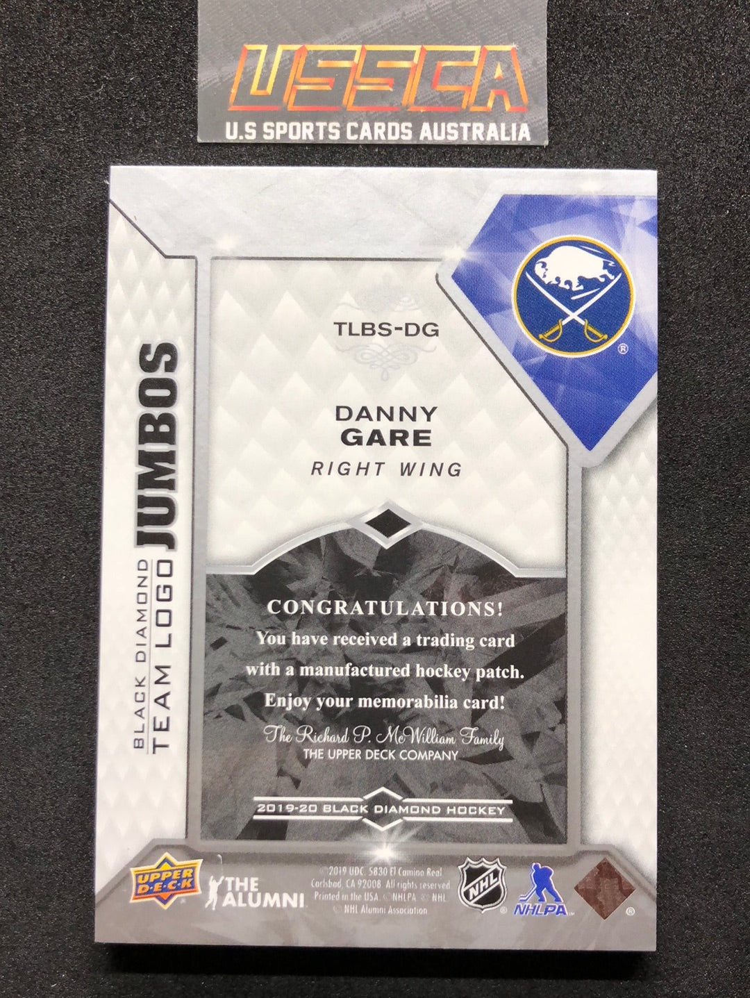 2019-20 Upper Deck Black Diamond Hockey #TLBS-DG - Team Logo Jumbos - Danny Gare - Buffalo Sabres