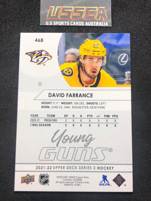 2021-22 Upper Deck Series Two #468 - Young Guns - David Farrance - Nashville Predators