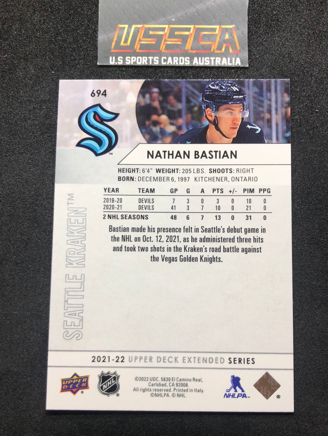 2021-22 Upper Deck Extended Series #694 Nathan Bastian - Seattle Kraken