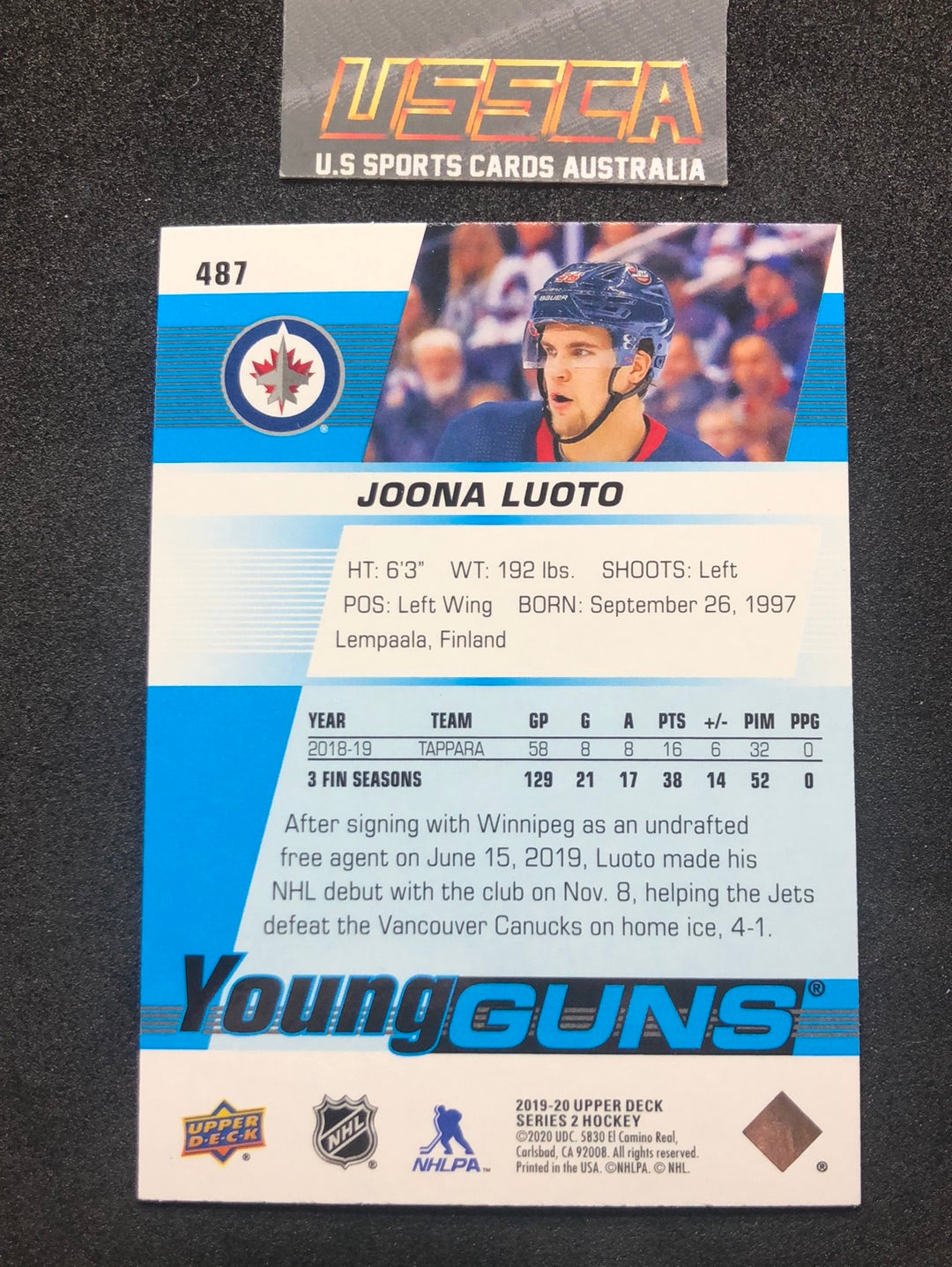 2019-20 Upper Deck Series Two #487 - Young Guns - Joona Louto - Winnipeg Jets