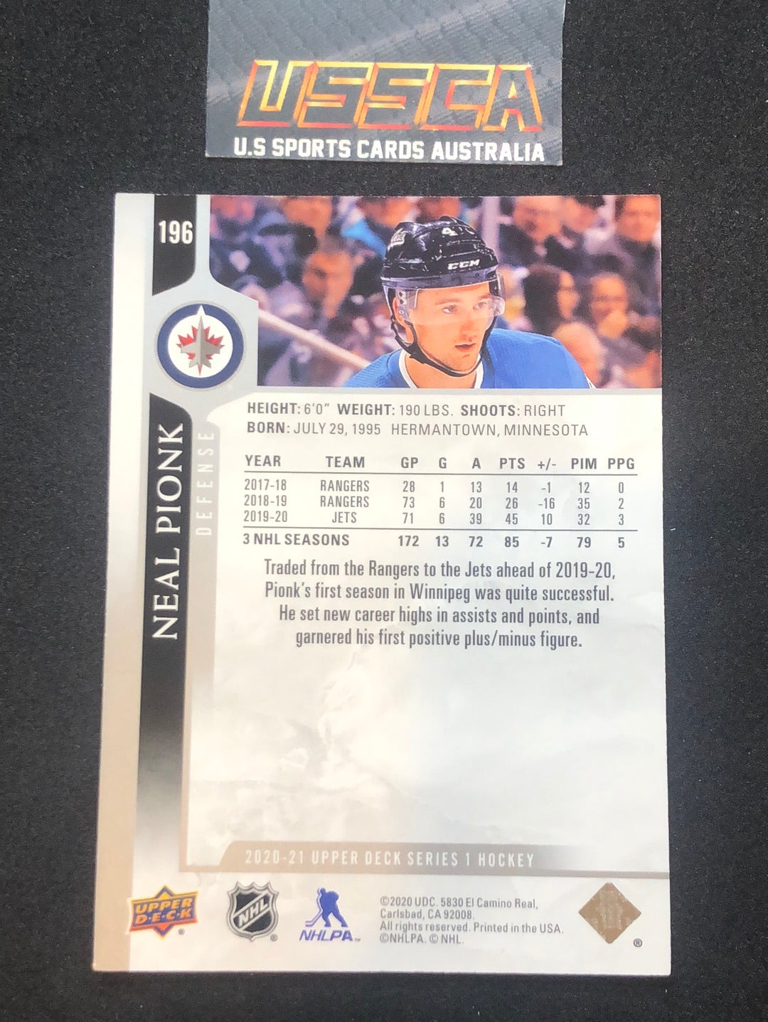 2020-21 Upper Deck Series 1 - Base #196 - Neal Pionk - Winnipeg Jets