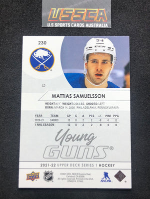 2021-22 Upper Deck Series One #230 - Young Guns - Mattias Samuelsson - Buffalo Sabres