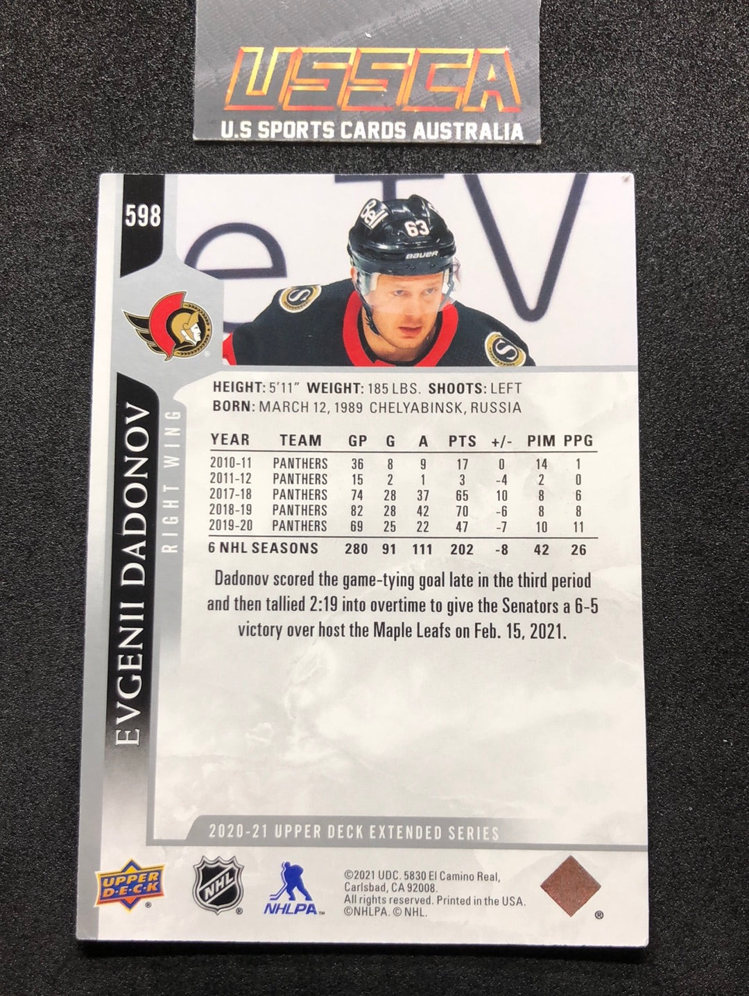 2020-21 Upper Deck Extended Series #598 Evgenii Dadonov - Ottawa Senators