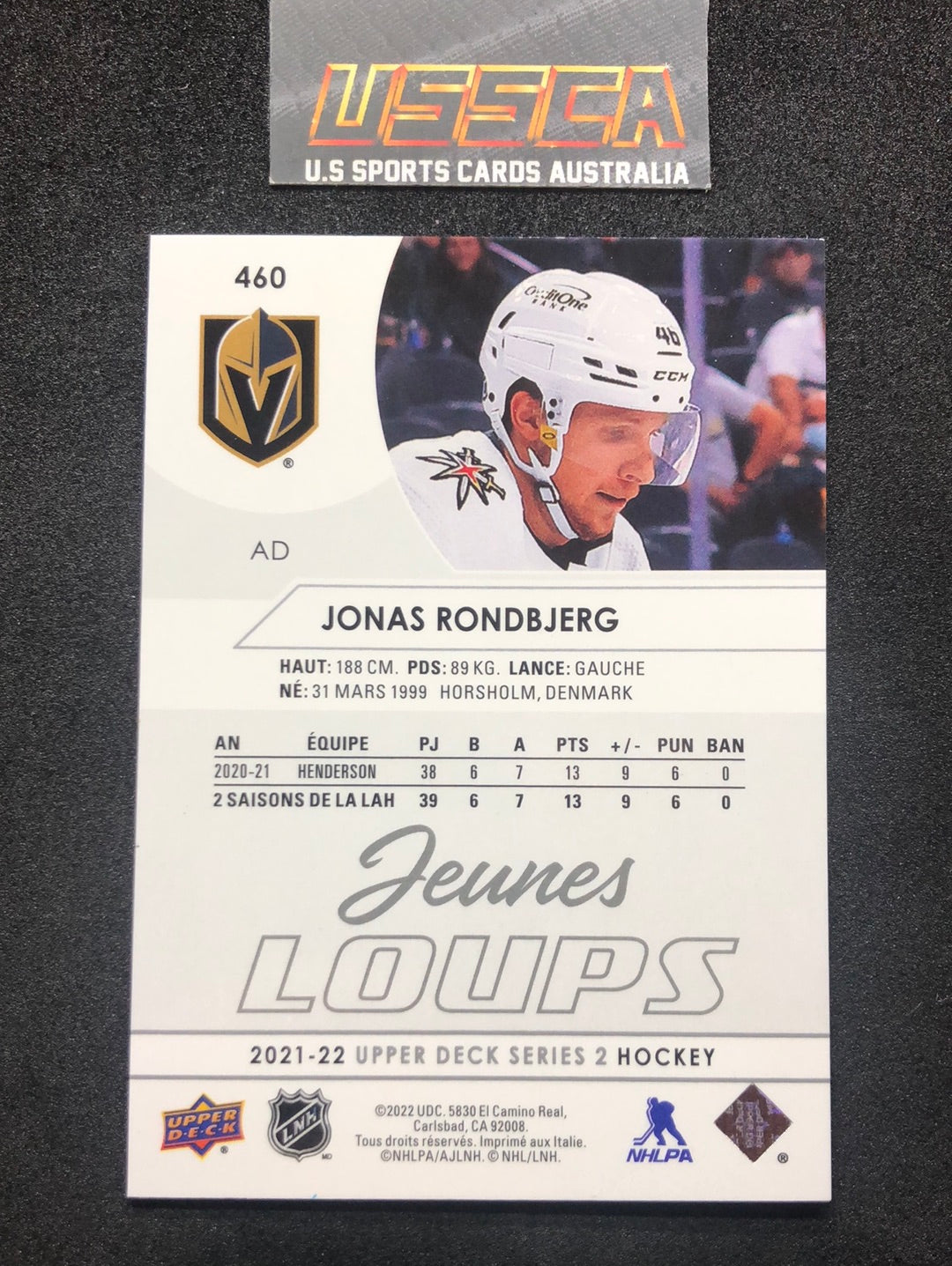 2021-22 Upper Deck Series Two #460 - Young Guns French - Jonas Rondbjerg - Vegas Golden Knights