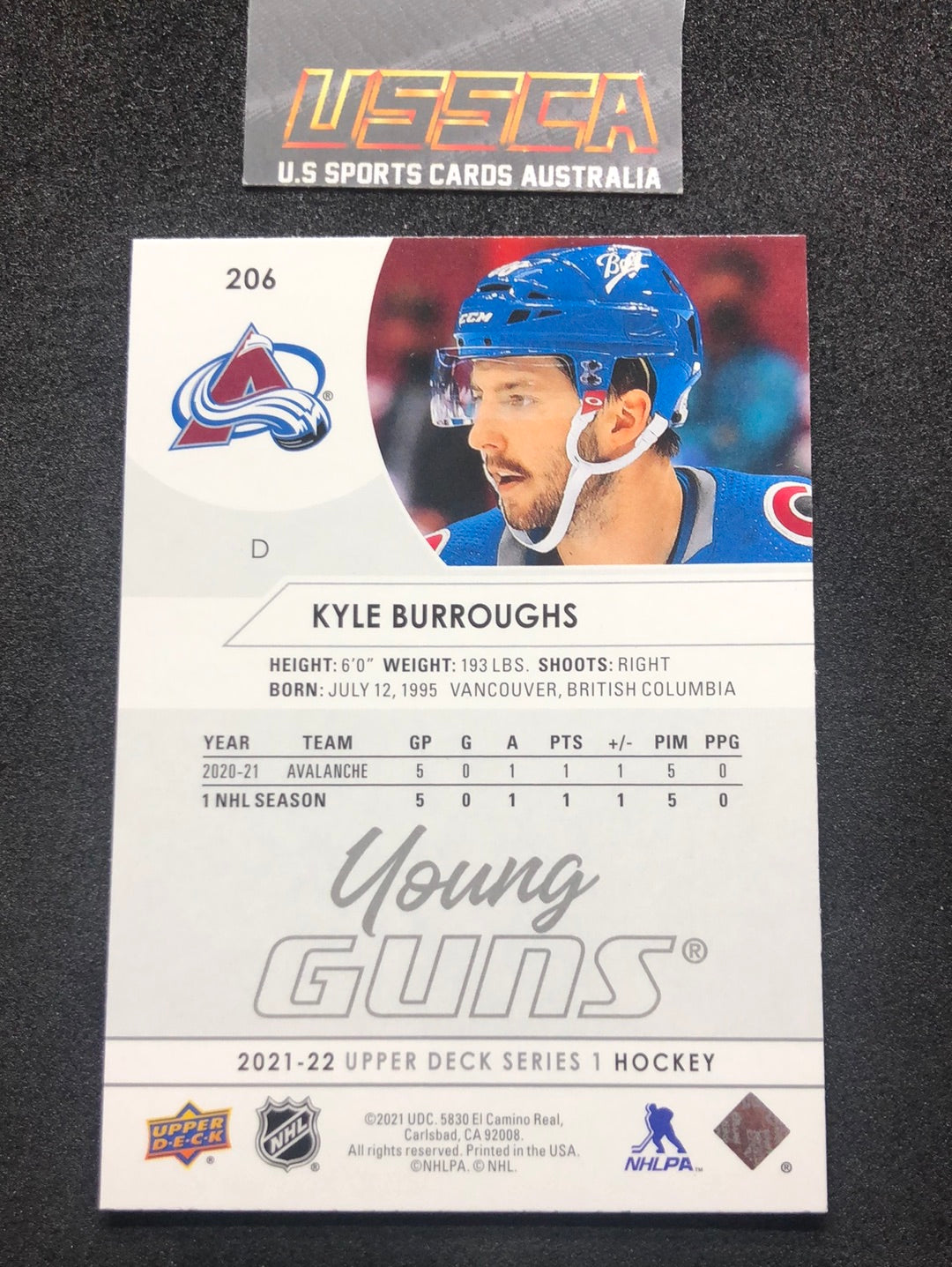 2021-22 Upper Deck Series One #206 - Young Guns - Kyle Burroughs - Colorado Avalanche