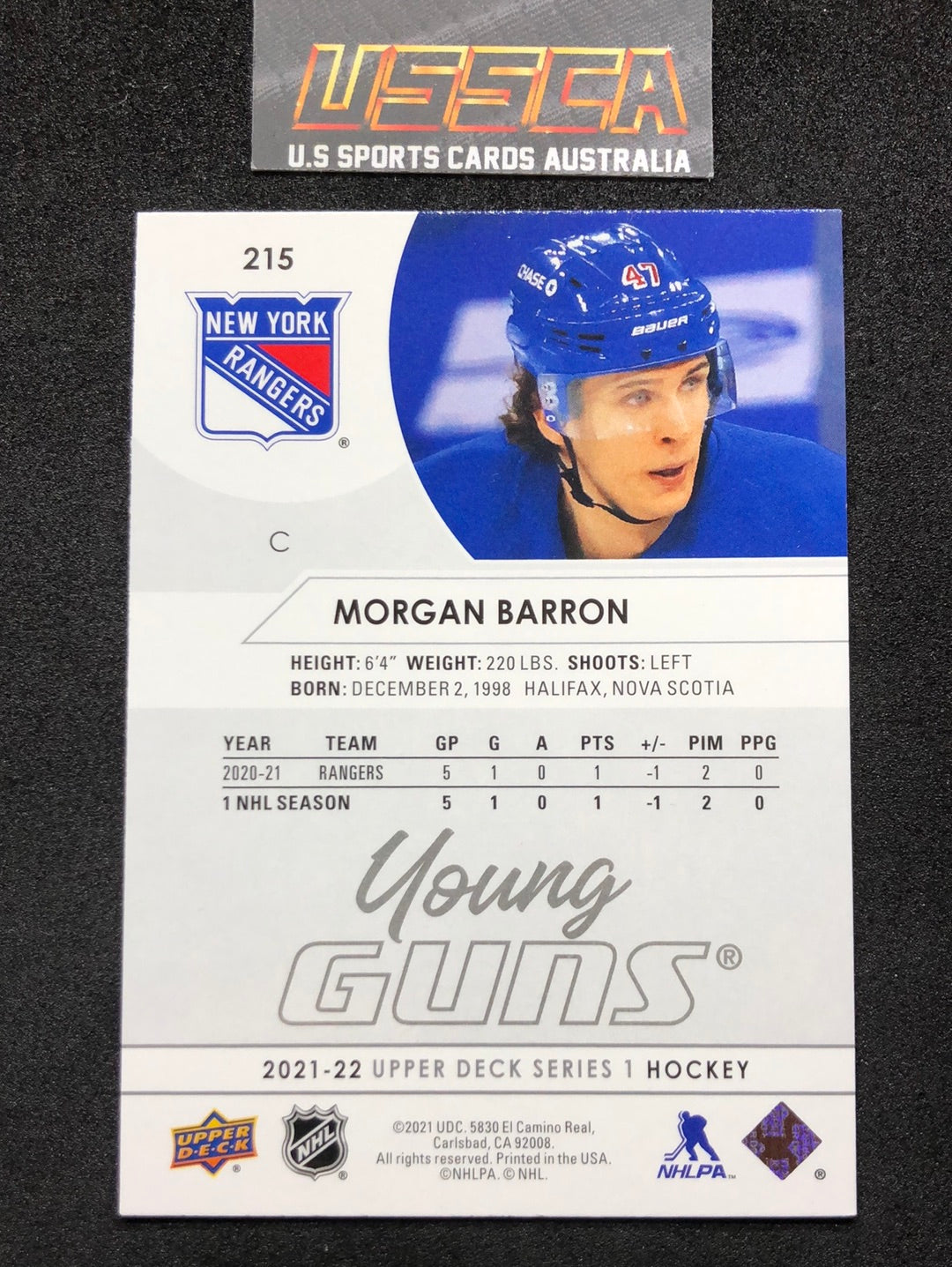 2021-22 Upper Deck Series One #215 - Young Guns - Morgan Barron - New York Rangers