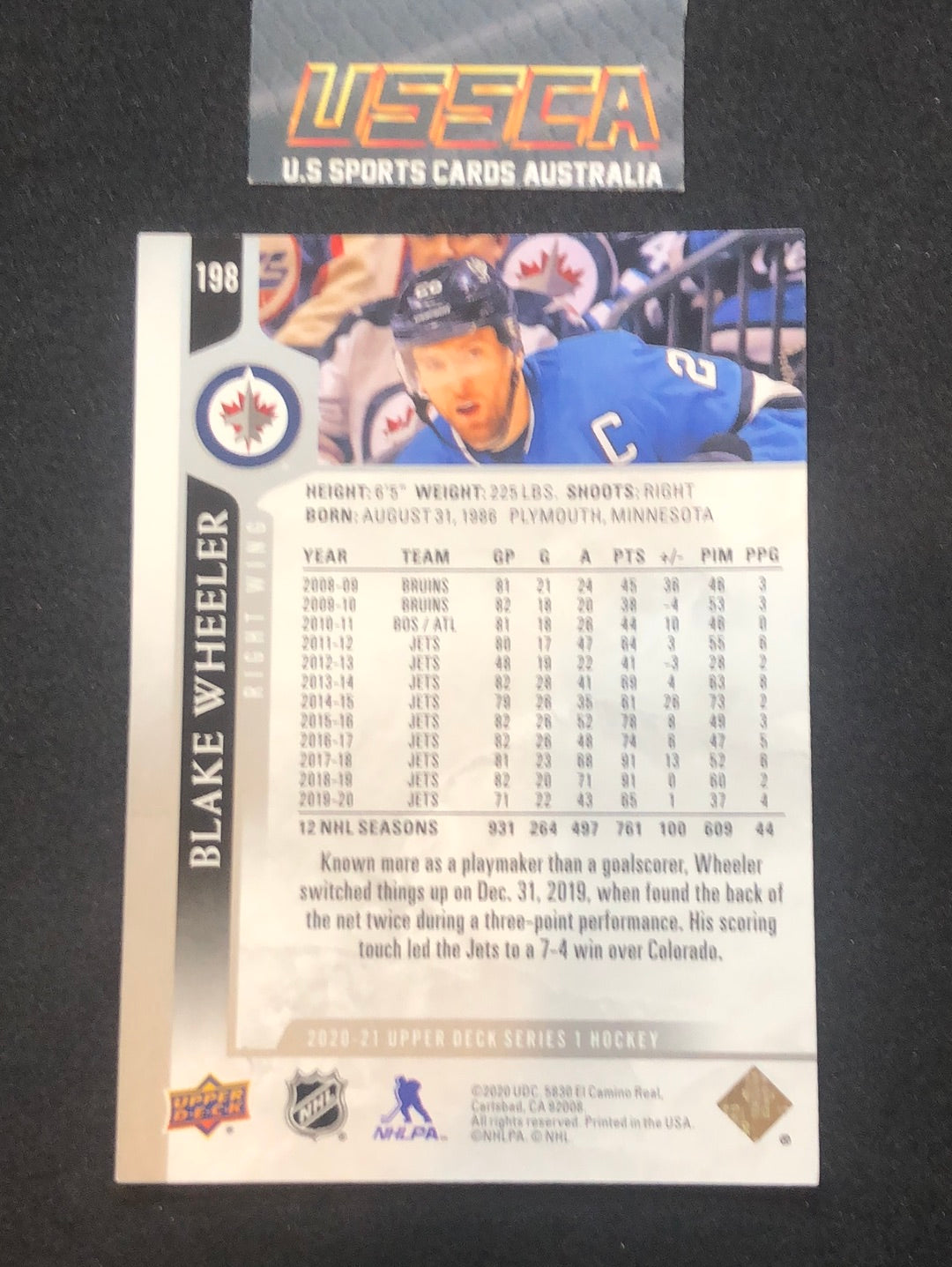 2020-21 Upper Deck Series 1 - Base #198 - Blake Wheeler - Winnipeg Jets