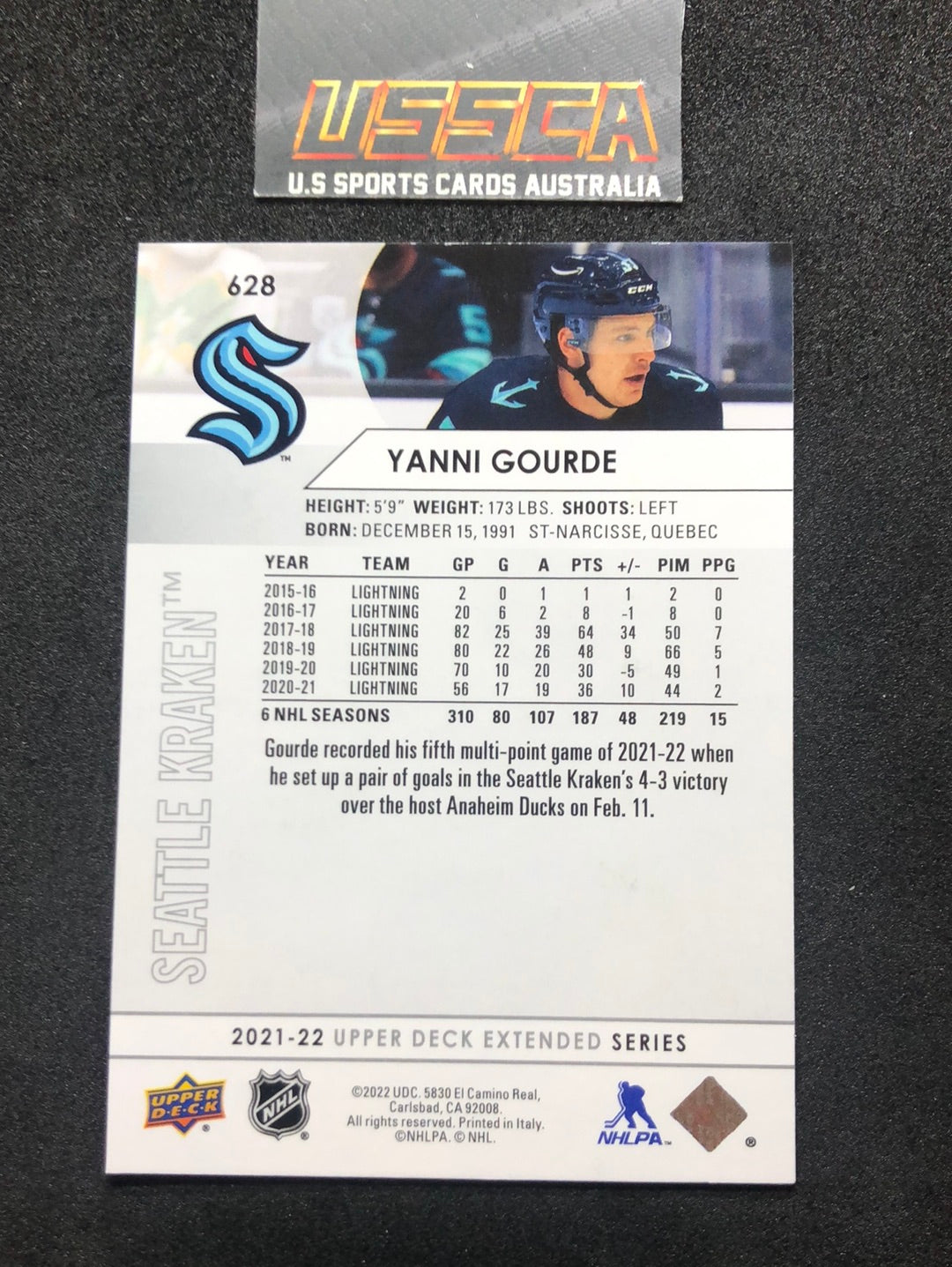 2021-22 Upper Deck Extended Series #628 Yanni Gourde - Seattle Kraken