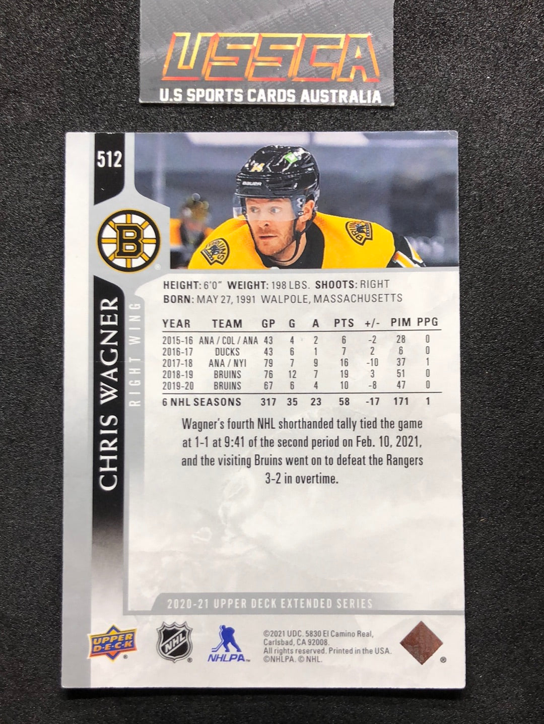 2020-21 Upper Deck Extended Series #512 Chris Wagner - Boston Bruins