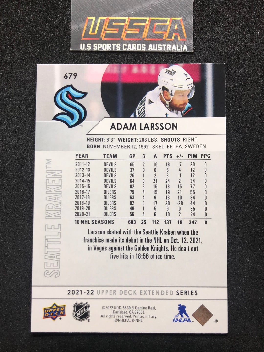 2021-22 Upper Deck Extended Series #679 Adam Larsson - Seattle Kraken