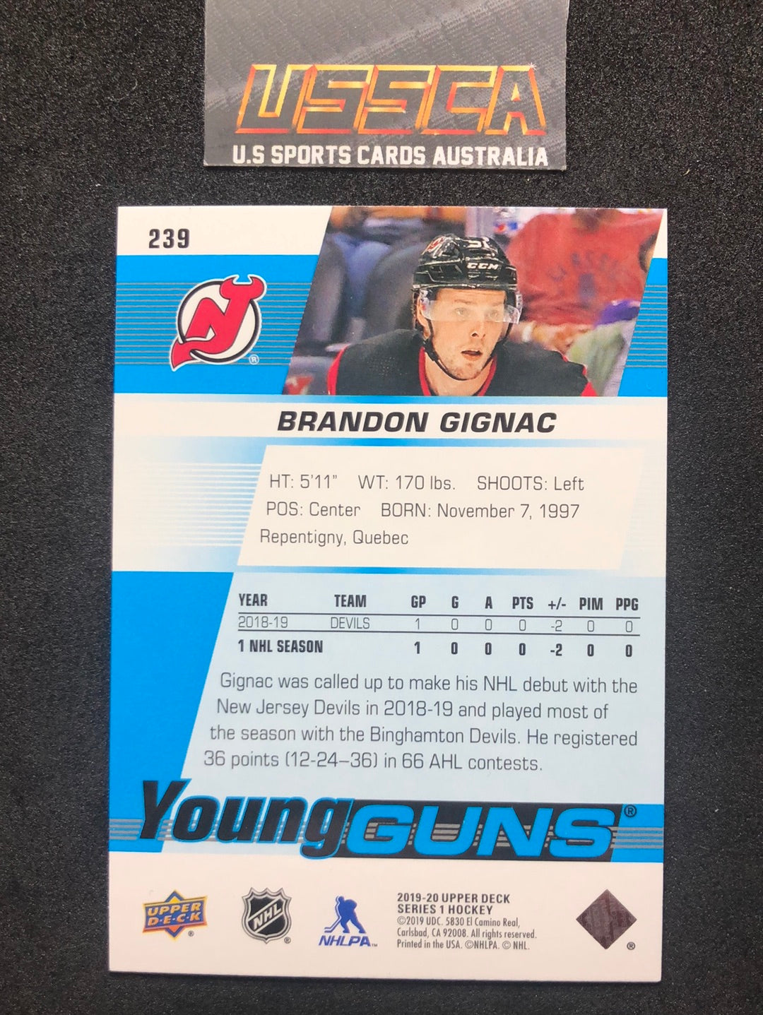 2019-20 Upper Deck Series 1 - Young Guns #239 Brandon gignac - New Jersey Devils