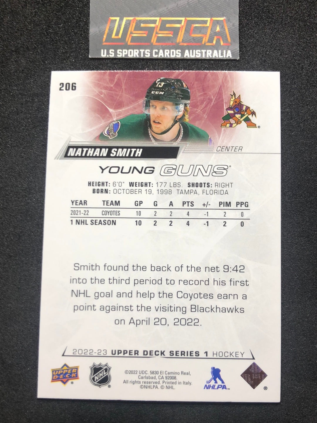 2022-23 Upper Deck Series One #206 - Young Guns - Nathan Smith - Arizona Coyotes