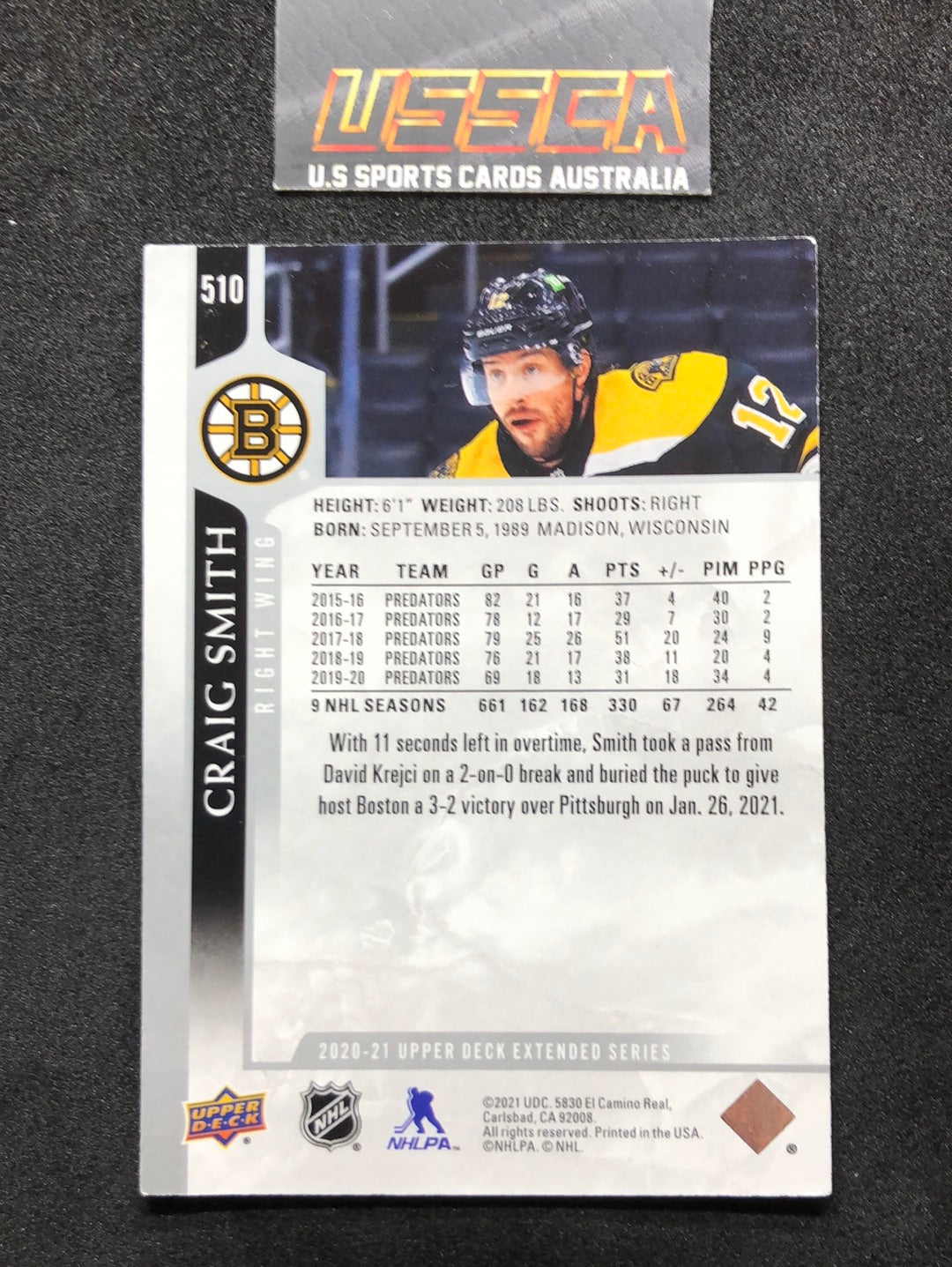 2020-21 Upper Deck Extended Series #510 Craig Smith - Boston Bruins