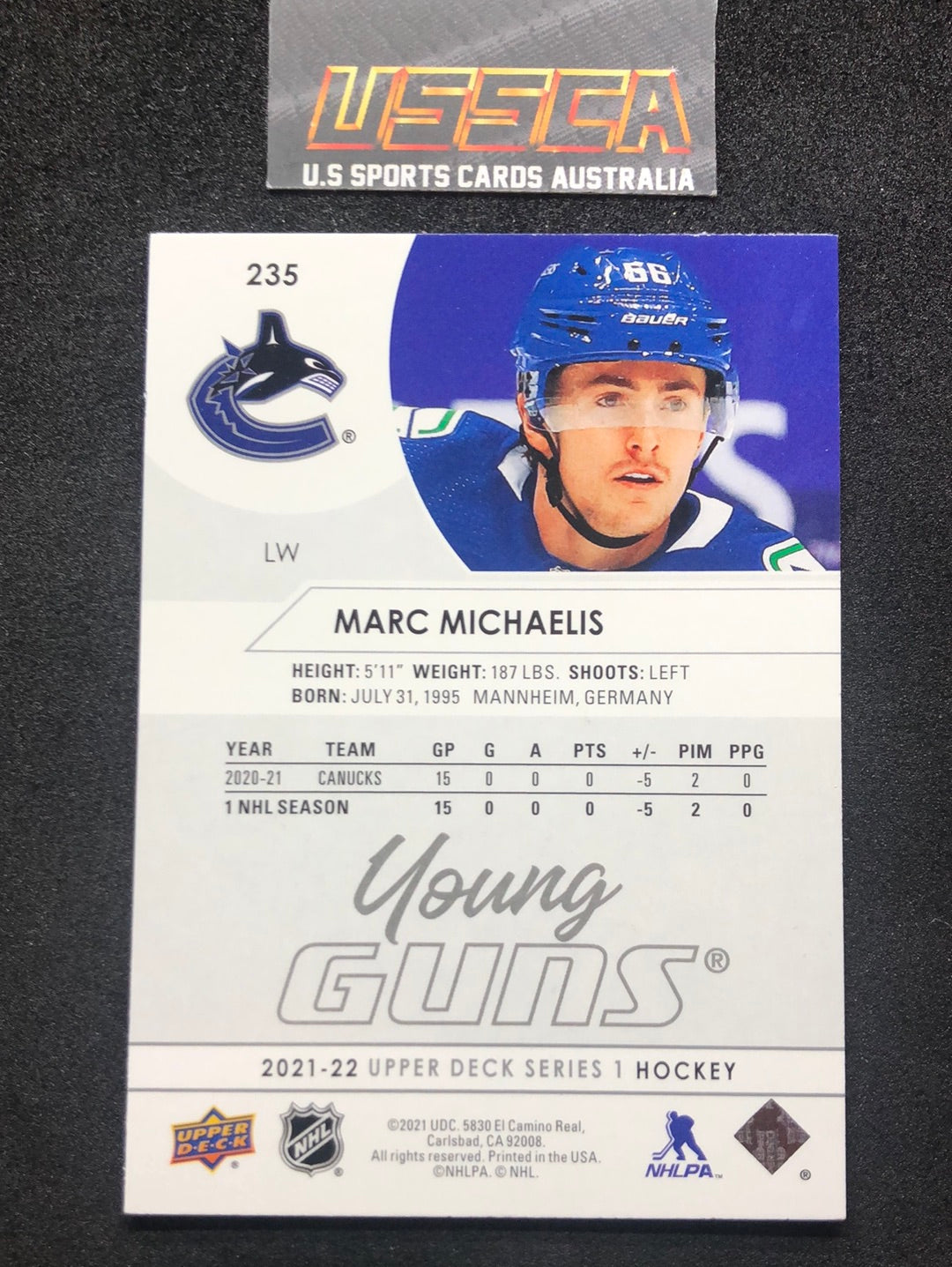 2021-22 Upper Deck Series One #235 - Young Guns - Marc Michaelis - Vancouver Canucks