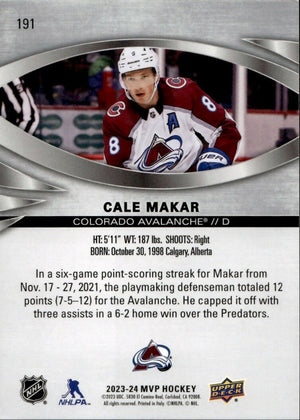 2023-24 Upper Deck MVP Hockey - Base - Silver Scripts #191 Cale Makar - Colorado Avalanche - B