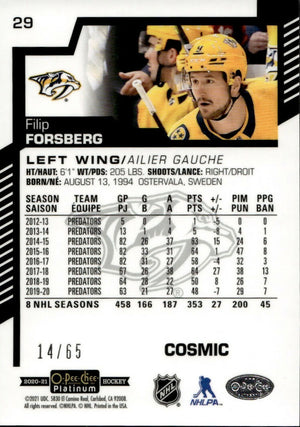 2020-21 Upper Deck O-Pee-Chee Platinum - Base - Cosmic :65 #29 Filip Forsberg - Nashville Predators - B