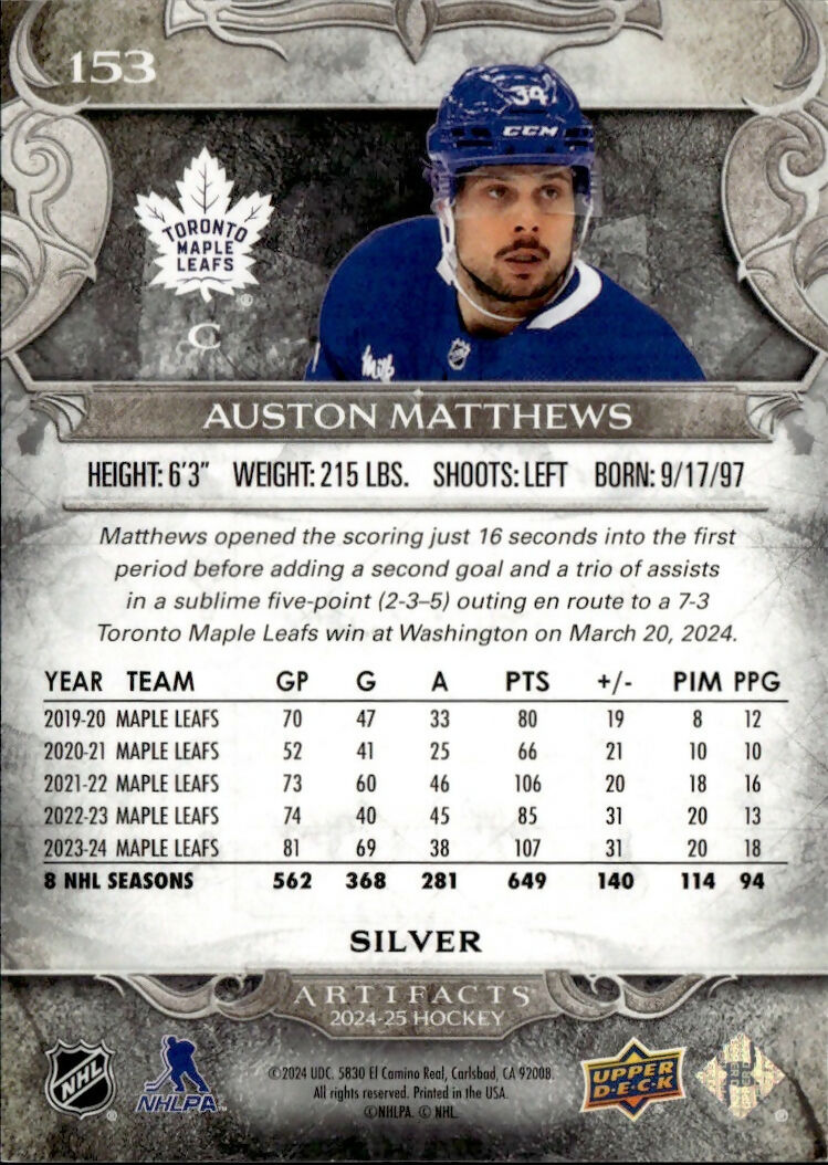 2024-25 Upper Deck Artifacts - Base :699 #153 Auston Matthews - Toronto Maple Leafs - B