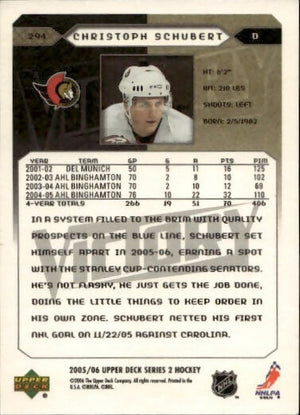 2005-06 Upper Deck Victory Hockey - Base #294 Christoph Schubert - Ottawa Senators - B