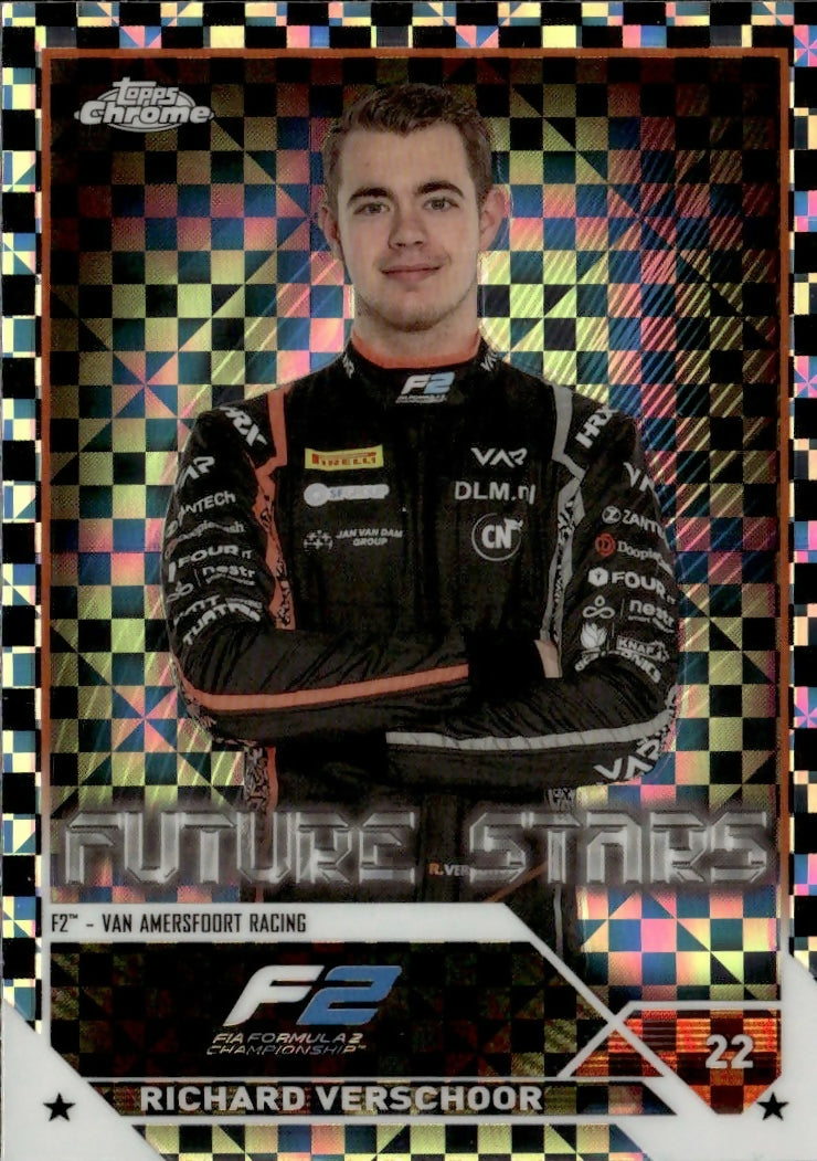 2023 Topps Chrome Formula 1 Base #90 - F2 Drivers - Checker Flag X-factor Richard Verschoor - F2 Van Amersfoort Racing - A