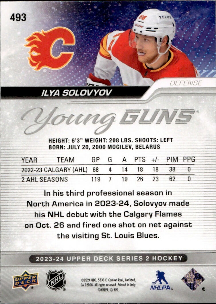 2023-24 Upper Deck Series 2 Hockey - Base - Young Guns #493 Ilya Solovyov - Calgary Flames - B