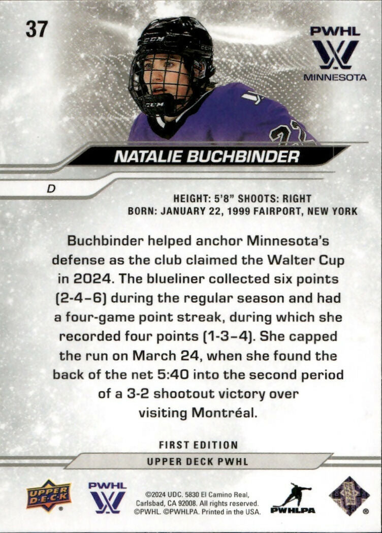 2024-25 Upper Deck PWHL Hockey - Base #37 Natalie Buchbinder - Minnesota Frost - B