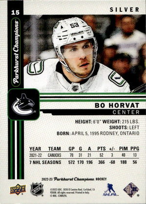 2022-23 Upper Deck Parkhurst Champions - Base - Silver #15 Bo Horvat - Vancouver Canucks - B