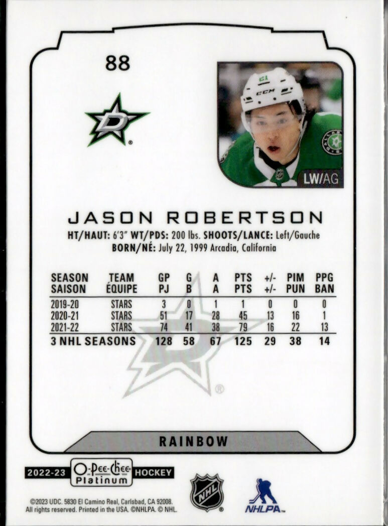 2022-23 Upper Deck O-Pee-Chee Platinum Hockey - Base - Rainbow #88 Jason Robertson - Dallas Stars - B
