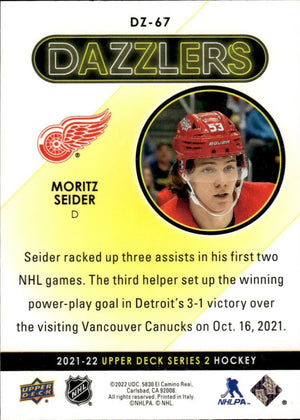 2021-22 Upper Deck Series 2 Hockey - Dazzlers - Pink #DZ-76 Moritz Seider - Detriot Red Wings - B