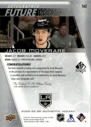 2022-23 Upper Deck SP Authentic Hockey - Base - Future Watch Auto :999 #162 Jacob Moverare - Los Angeles Kings - B
