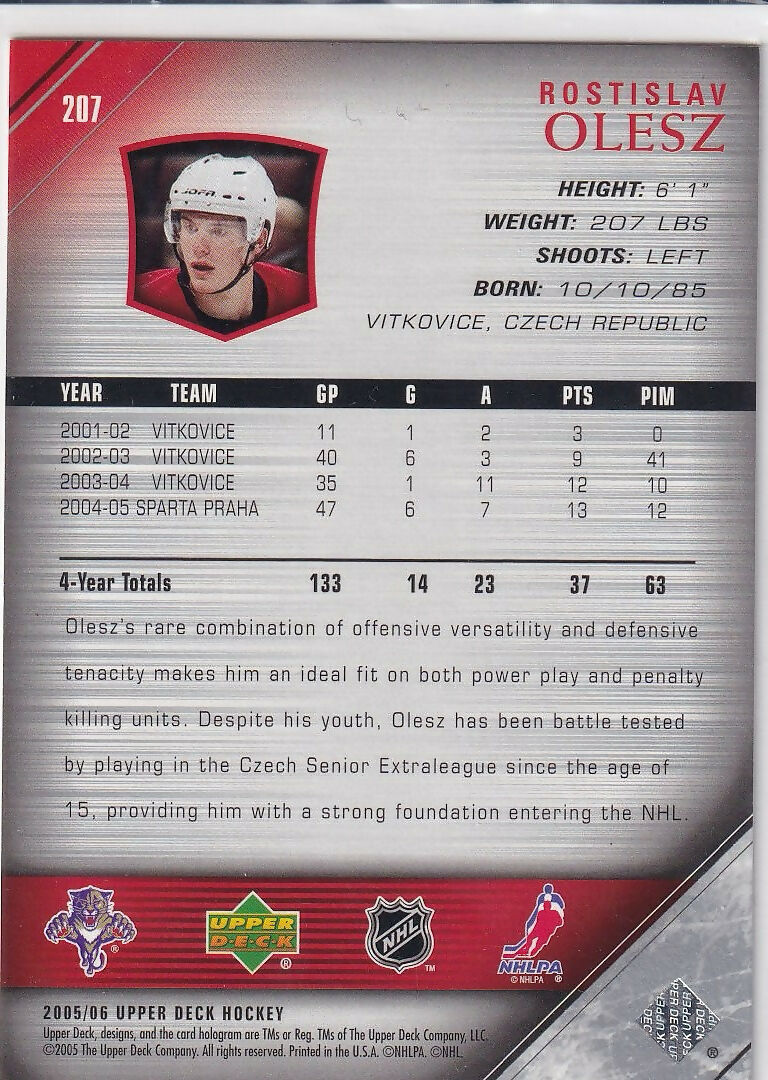 2005-06 Upper Deck #207 Rostislav Olesz Florida Panthers Rookie